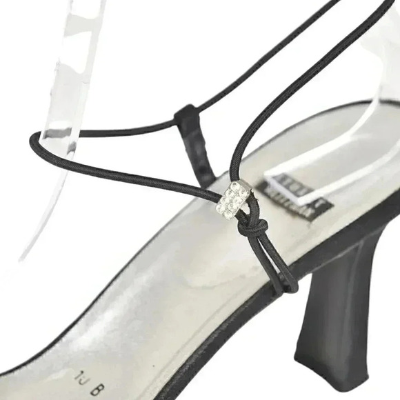 Stuart Weitzman Black Heels Open Toe Black Rhinestone Size 10 - Picture 2 of 14